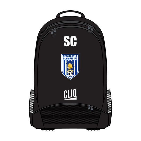 Cliq backpack BLACK-WITH BOOT COMPARTMENT-INC. INITIALS - ADD details in NOTES AT Checkout-NOFC-OLYMPIC