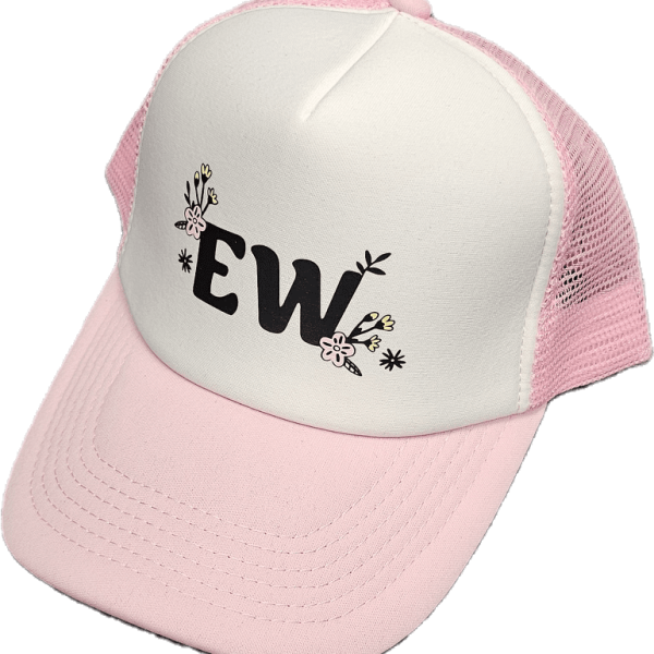 White/Pink TRUCKER Cap HEAT SEAL LOGO one size - Emma's Warriors