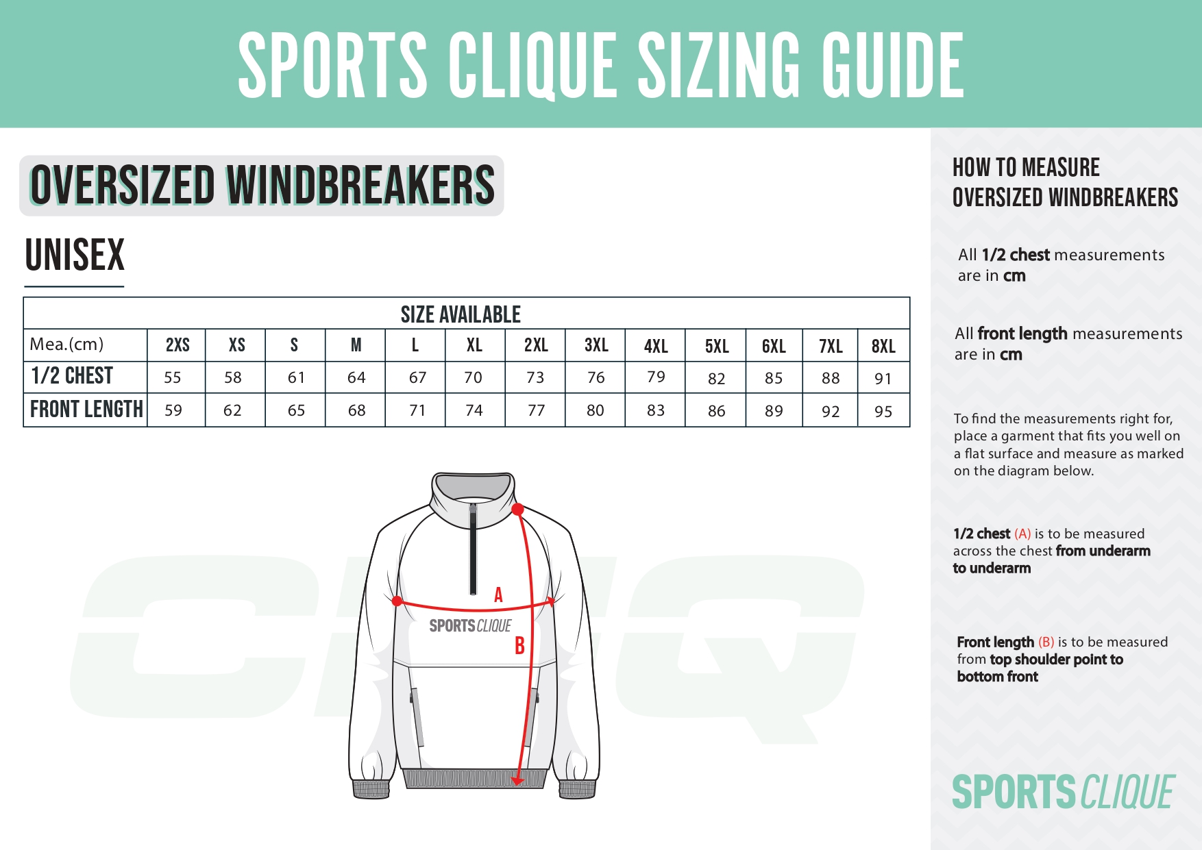 Sizing 5 SPORTS CLIQUE OVERSIZED WINDBREAKER SIZING CHART page 0001