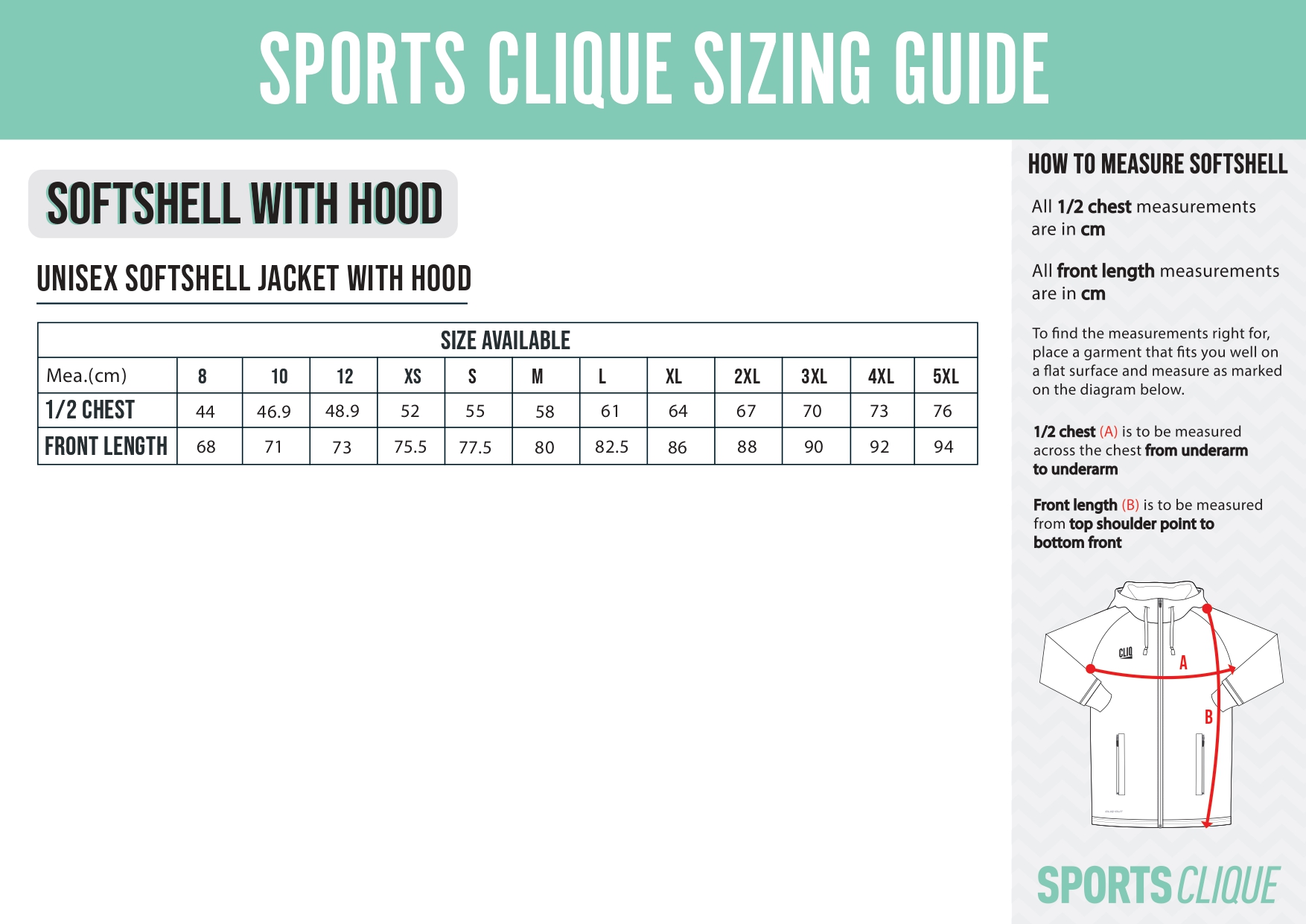 Sizing 7 SPORTS CLIQUE SOFTSHELL WITH HOOD SIZING CHART page 0001