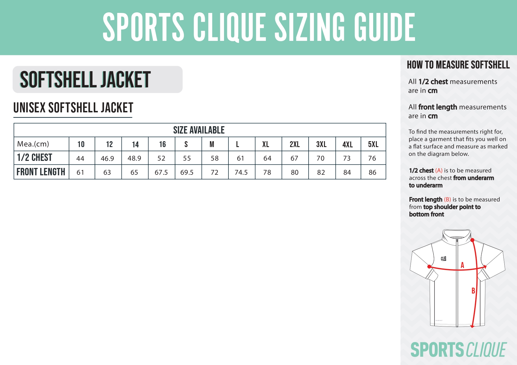 Sizing 6 SPORTS CLIQUE SOFTSHELL SIZING CHART page 0001