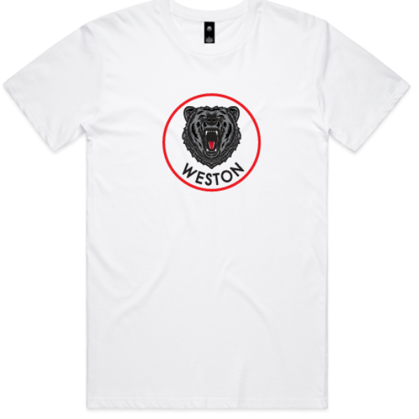 Weston FC - AS Staple Tee WHITE- 'BEAR IN CIRCLE ' - VARSITY PRINT' - 10/14 days - Weston FC